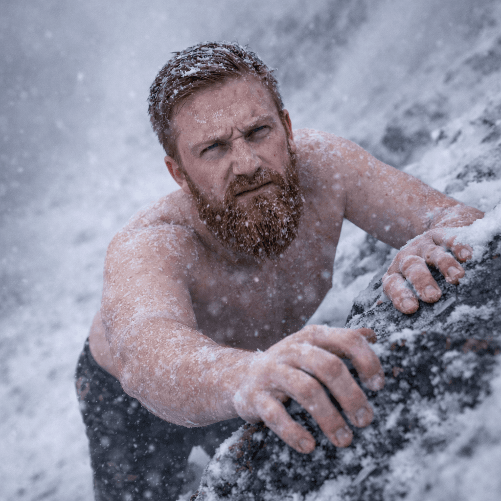 Klatrer som kjemper seg opp en isvegg